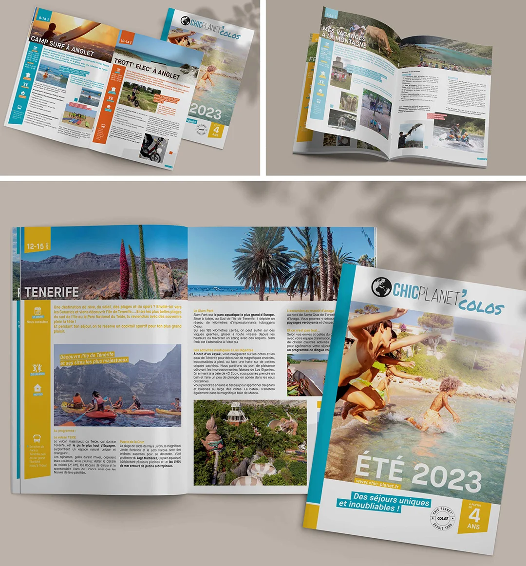 Création catalogue Colonies de vacances pour Chic planet, couverture, mise en page et execution de 32 pages