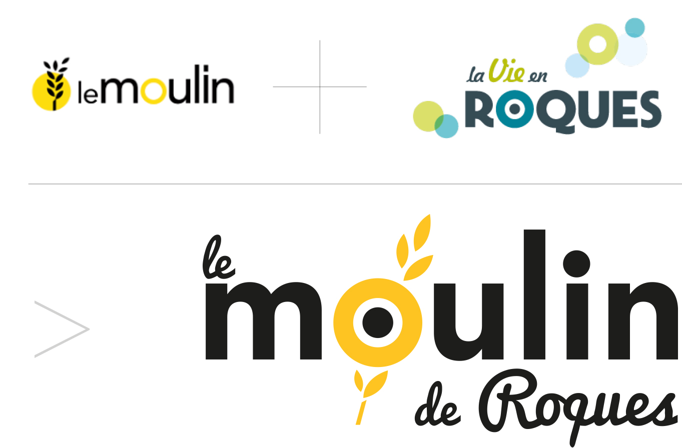 Refonte du logo du Tier-lieu culturel Le Moulin de Roques créé par Delphine Chevaugeon graphiste à Toulouse