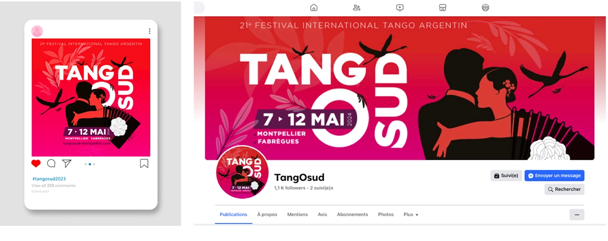 Déclinaison digital réseau sociaux festival tango argentin Tangosud à Montpellier édition 2024