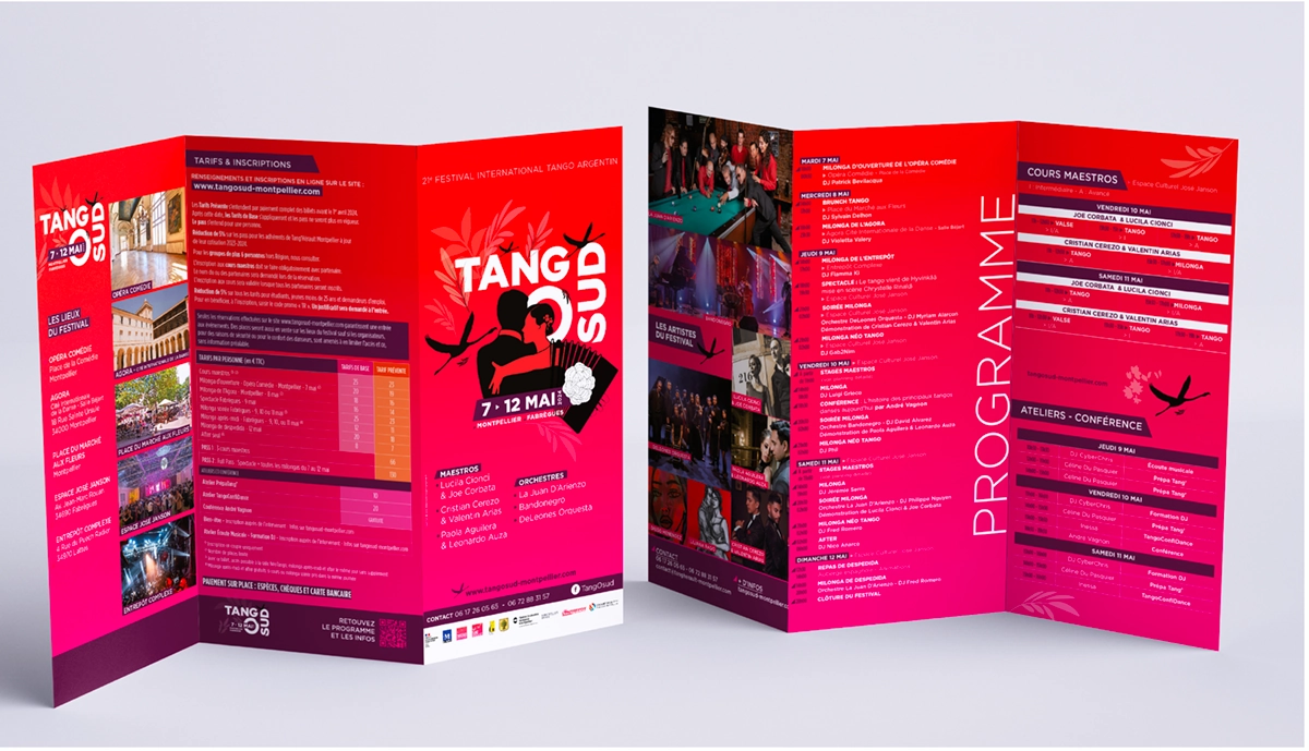 Programme dépliant festival tango argentin Tangosud à Montpellier édition 2024