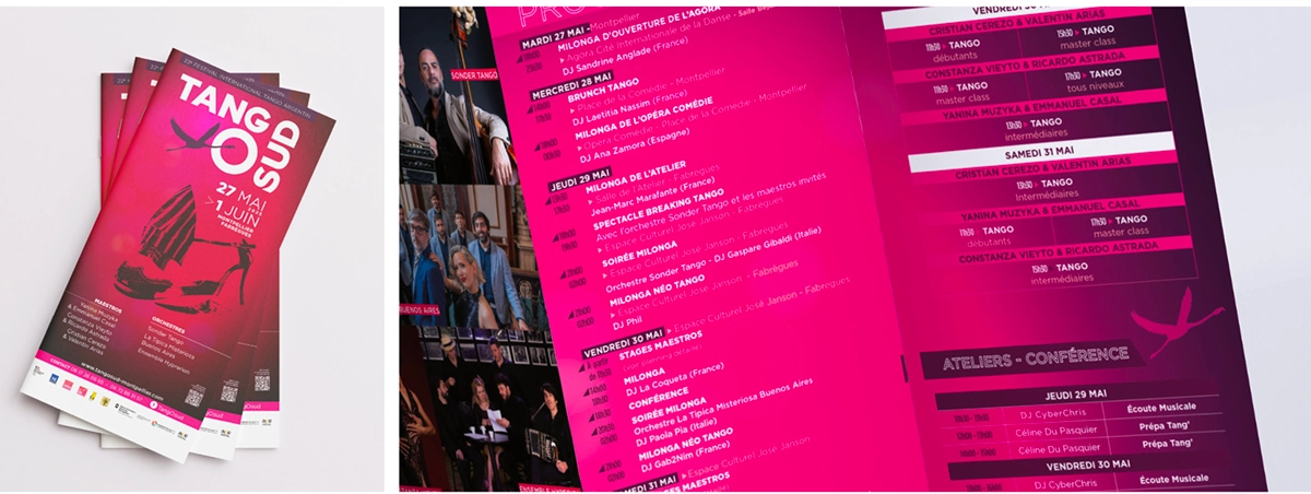 Programme dépliant3 volets festival tango argentin Tangosud à Montpellier édition 2025