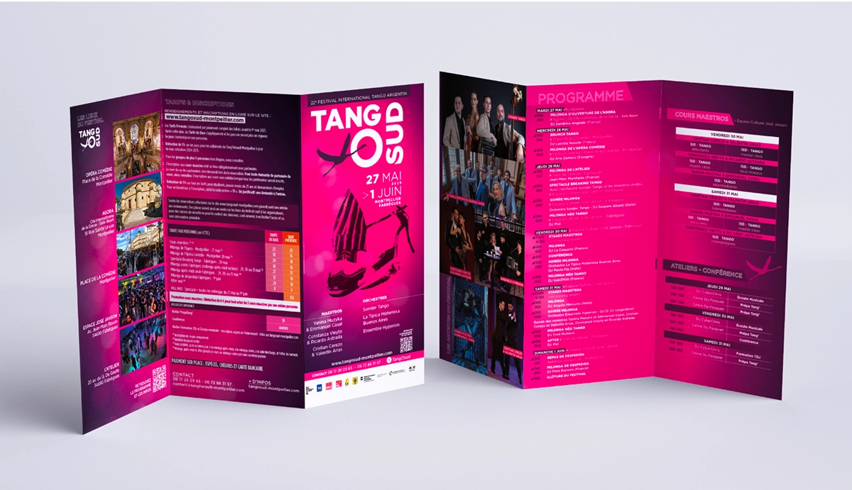Programme dépliant3 volets festival tango argentin Tangosud à Montpellier édition 2025